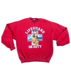 Vintage Disney Mickey Mouse Lifeguard On Duty‎ Red Graphic Sweatshirt